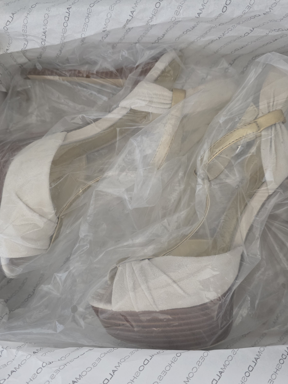 ALDO Gold and Cream T-Strap Peep-Toe Heels - Picture 8 of 9